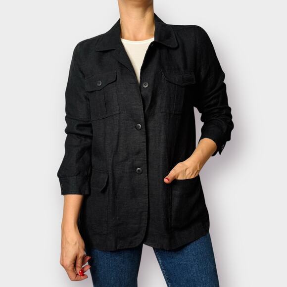 90s Harve Benard Linen Black Shaket Size L - Picture 6 of 10